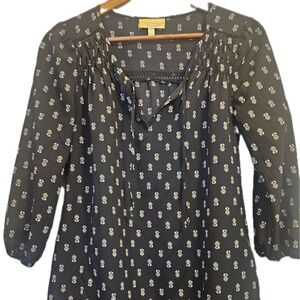 Princess Vera Wang Blouse Womens S Black Floral Tunic V-Neck Crochet Polyester